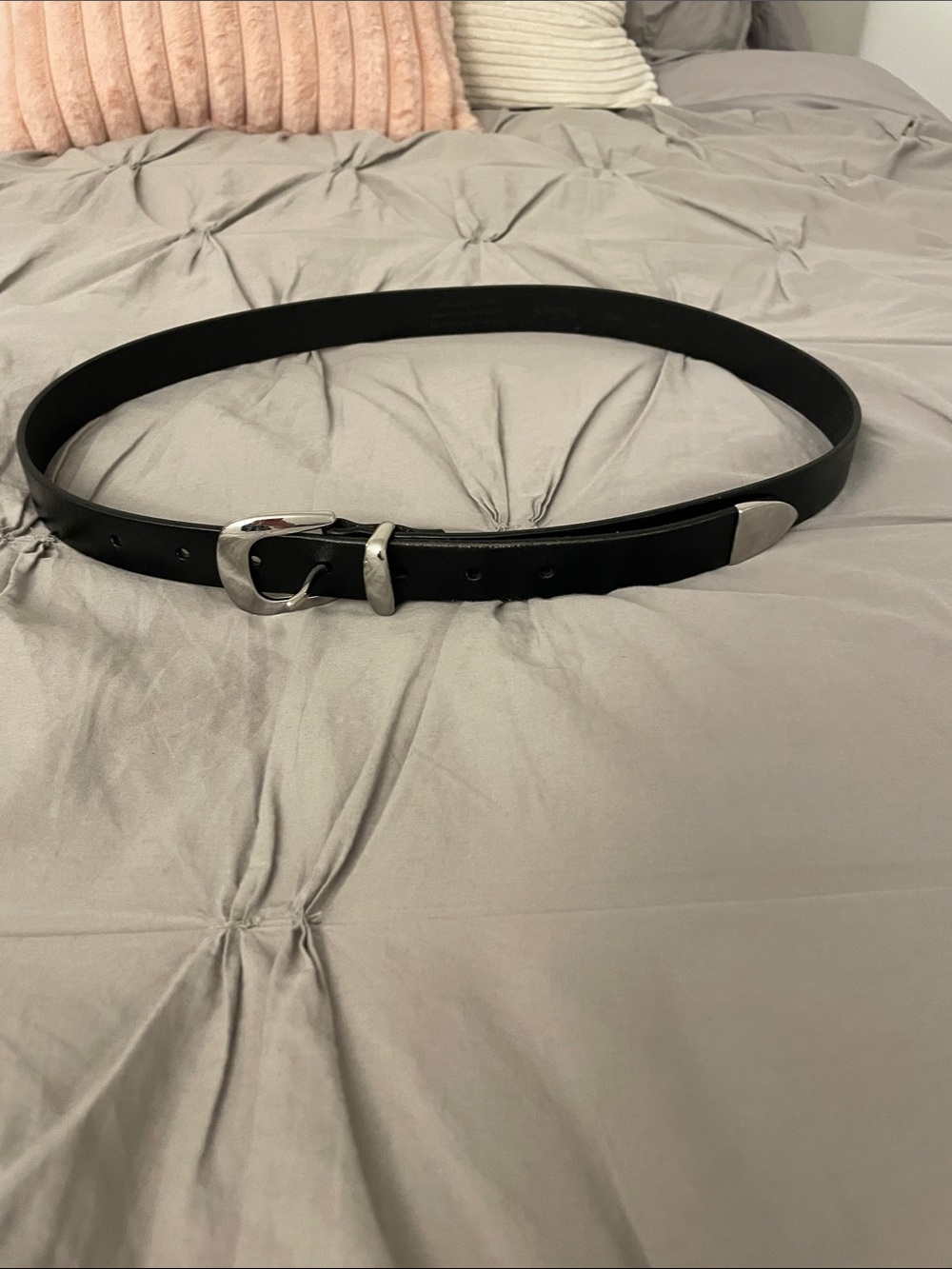 Madewell Classic Black Leather Belt with Silver Buckle